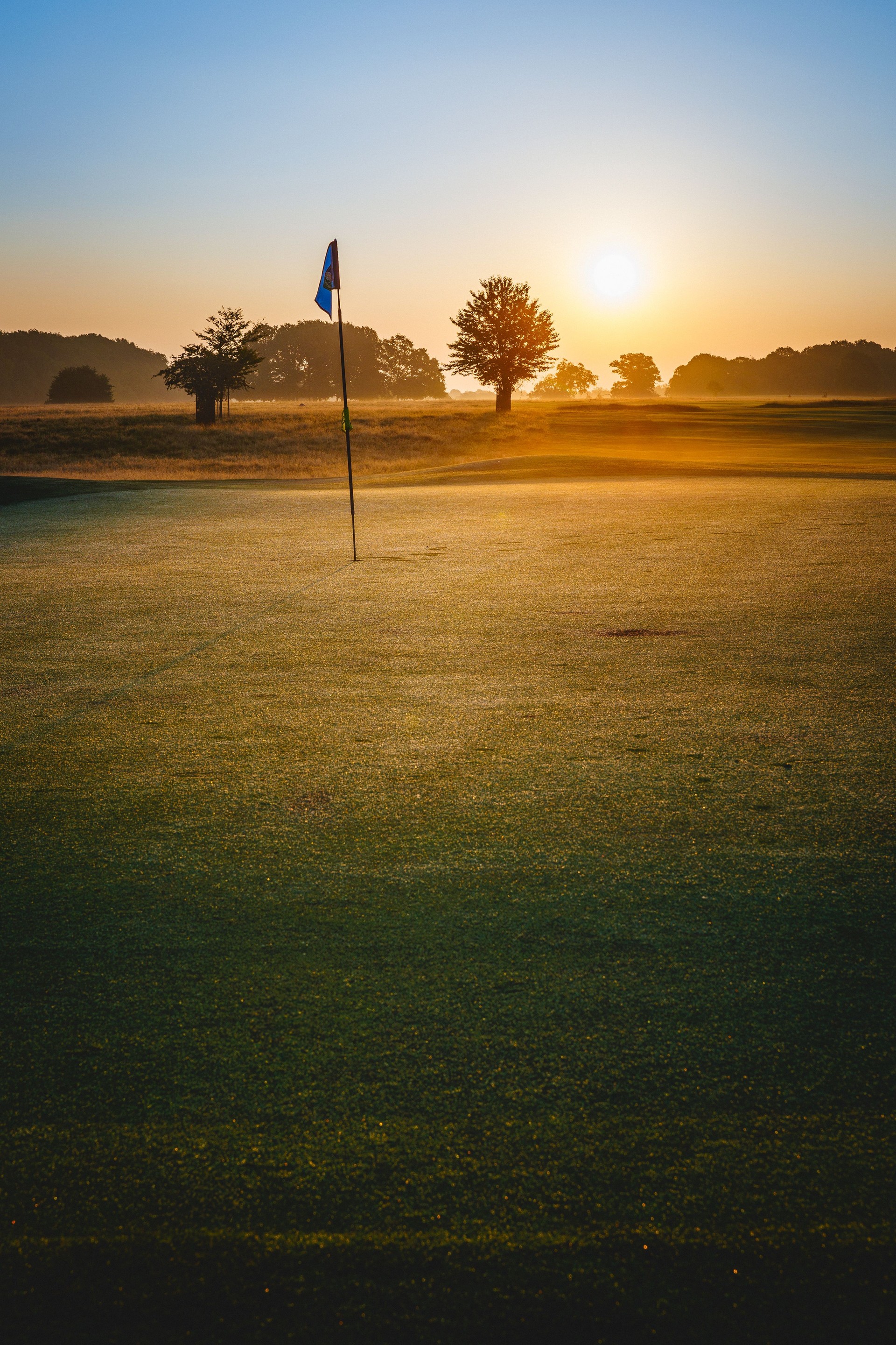 Golf course during sunset